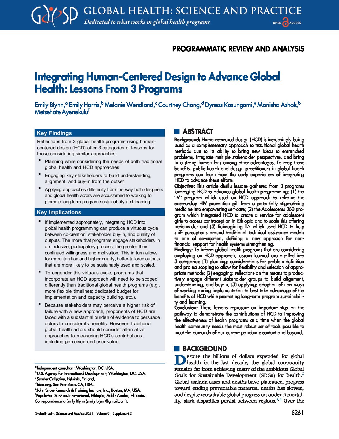 Integrating Human-Centered Design to Advance Global Health: Lessons From 3 Programs