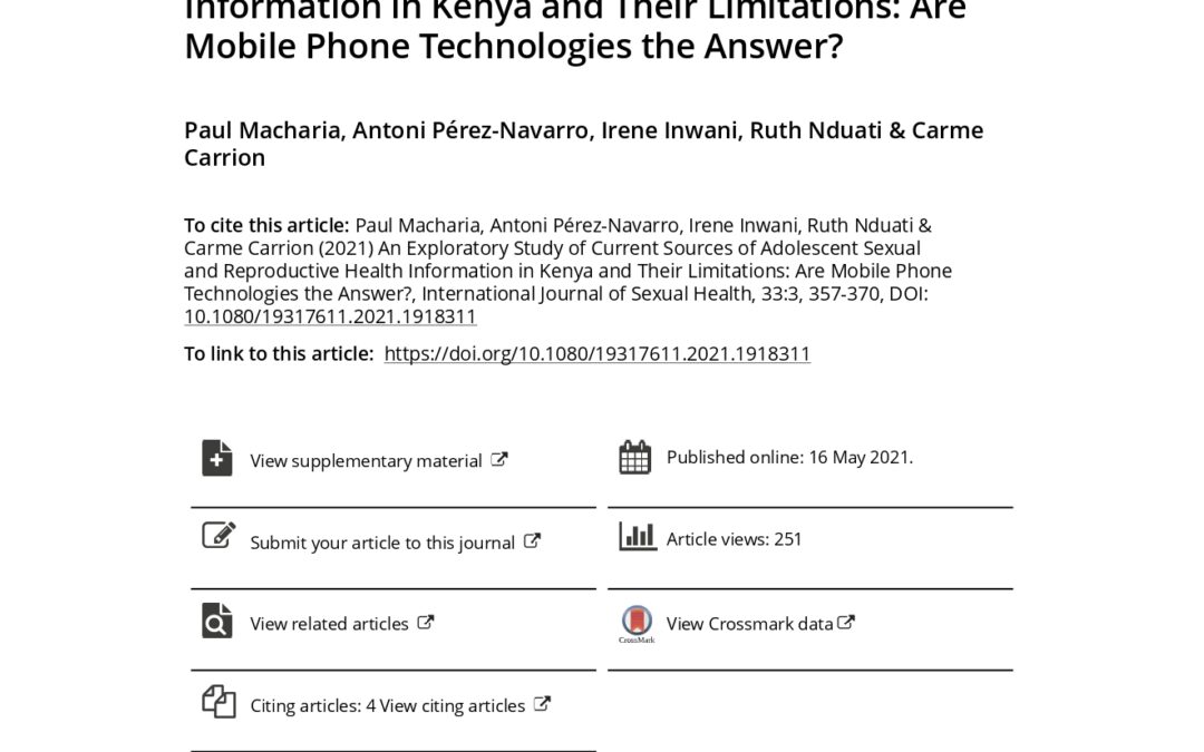 An Exploratory Study of Current Sources of Adolescent Sexual and Reproductive Health Information in Kenya and Their Limitations: Are Mobile Phone Technologies the Answer?