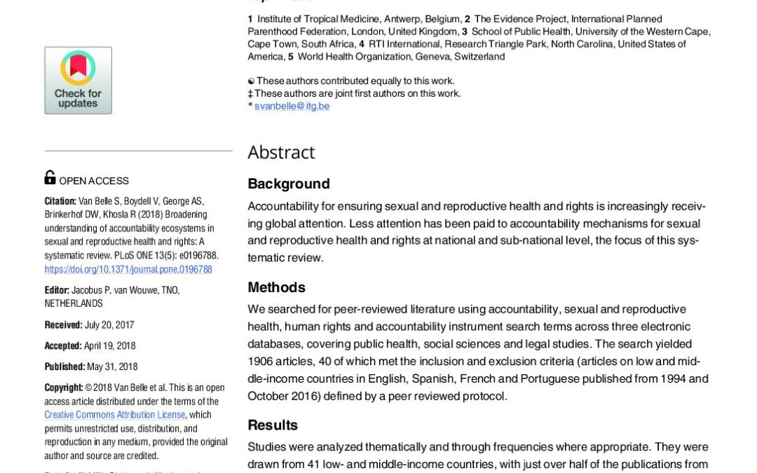 Broadening understanding of accountability ecosystems in sexual and reproductive health and rights: A systematic review