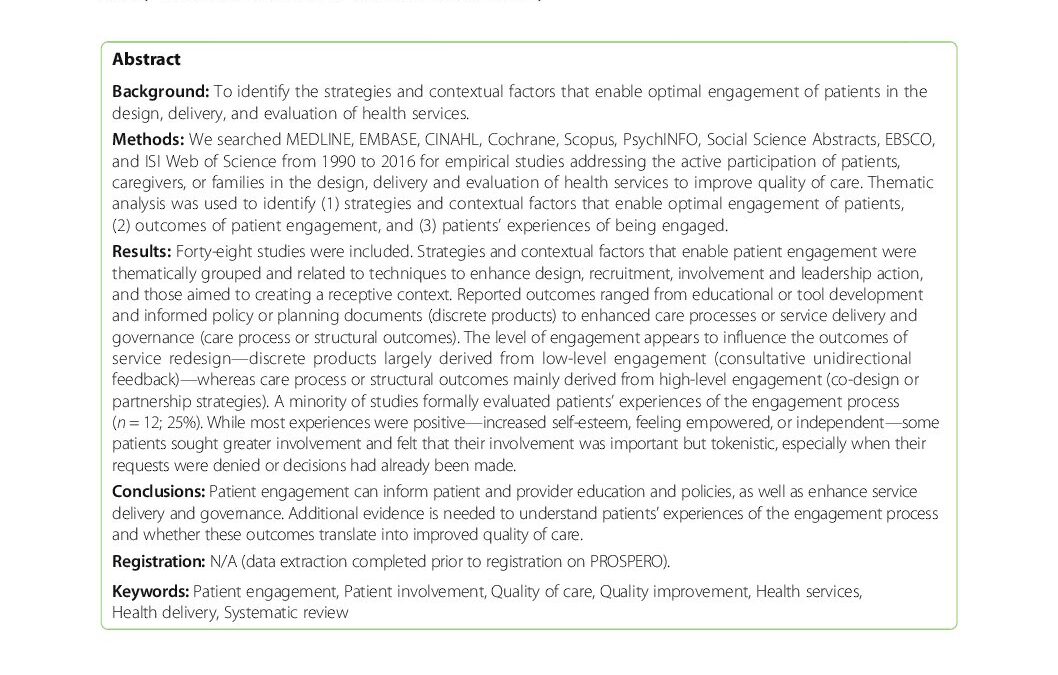 Engaging patients to improve quality of care: a systematic review