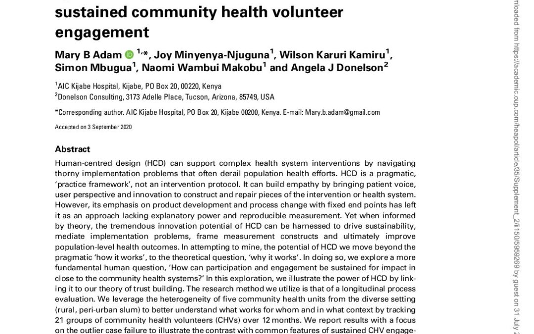 Implementation research and human-centred design: how theory driven human-centred design can sustain trust in complex health systems, support measurement and drive sustained community health volunteer engagement