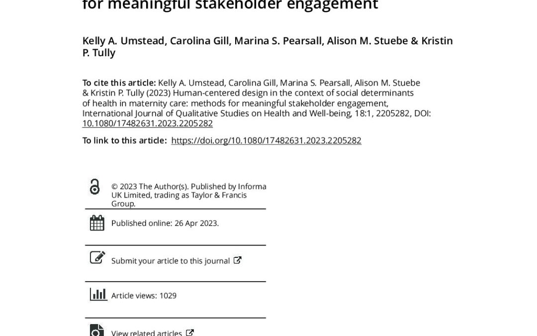 Human-Centered Design in the Context of Social Determinants of Health in Maternity Care: Methods for Meaningful Stakeholder Engagement