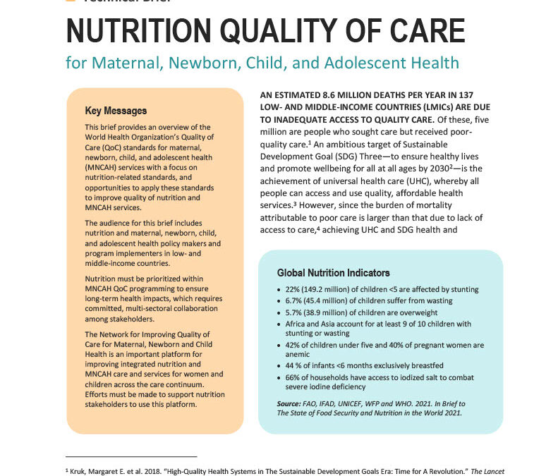 Nutrition Quality Of Care For Maternal, Newborn, Child, And Adolescent Health