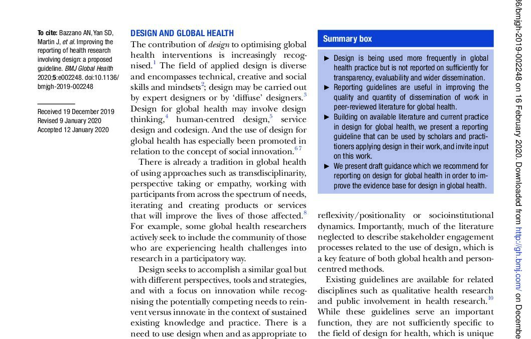 Improving the reporting of health research involving design: a proposed guideline