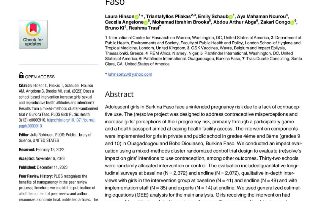 Does a School-based Intervention Increase Girls’ Sexual and Reproductive Health Attitudes and Intentions? Results from a Mixed Methods Cluster-randomized Trial in Burkina Faso