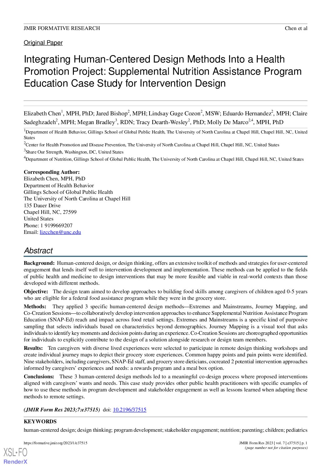 Integrating Human-Centered Design Methods Into a Health Promotion Project: Supplemental Nutrition Assistance Program Education Case Study for Intervention Design