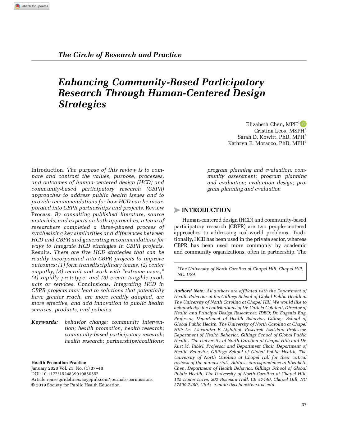 Enhancing Community-Based Participatory Research Through Human-Centered Design Strategies
