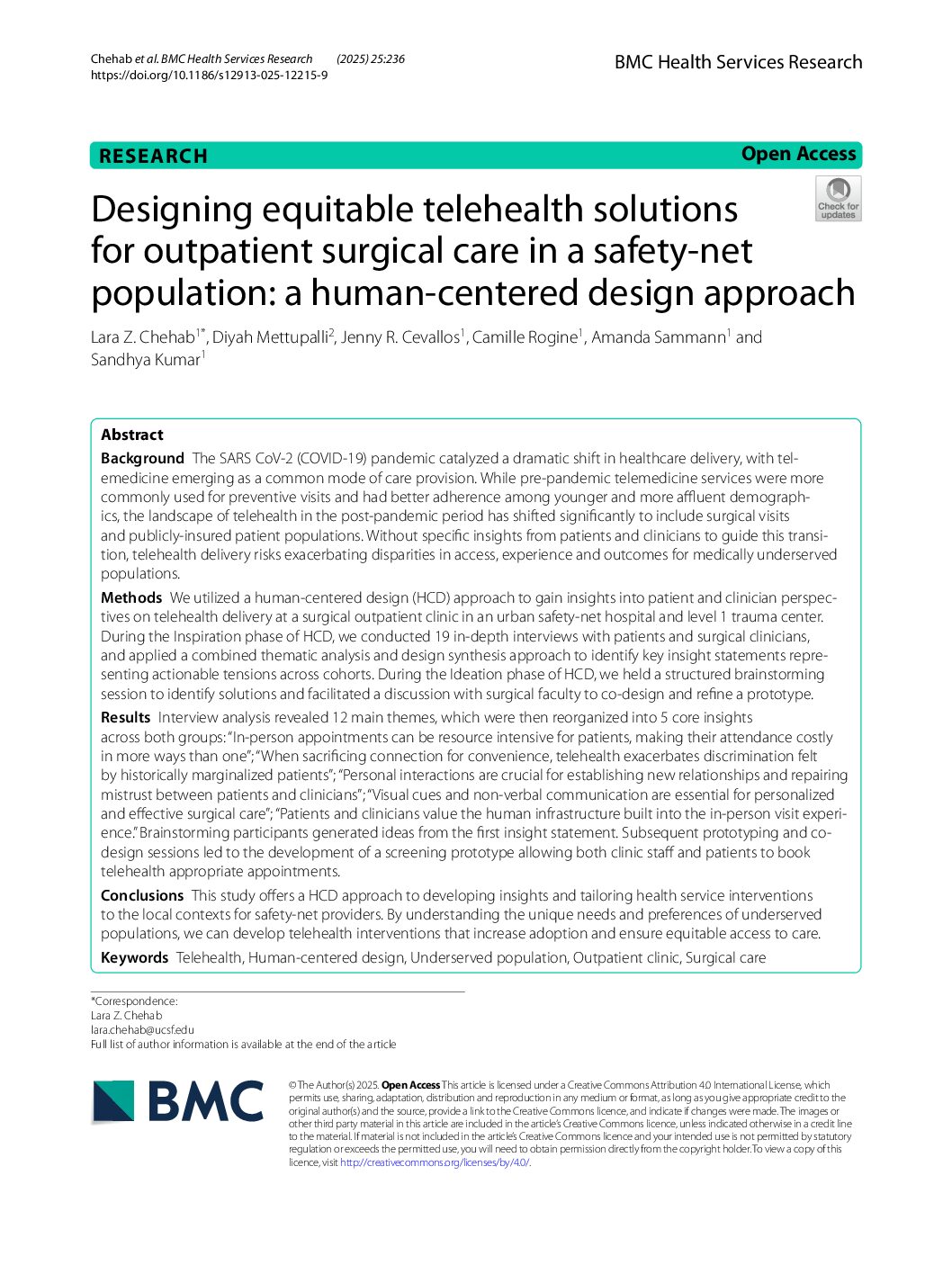 Designing equitable telehealth solutions for outpatient surgical care in a safety-net population: a human-centered design approach