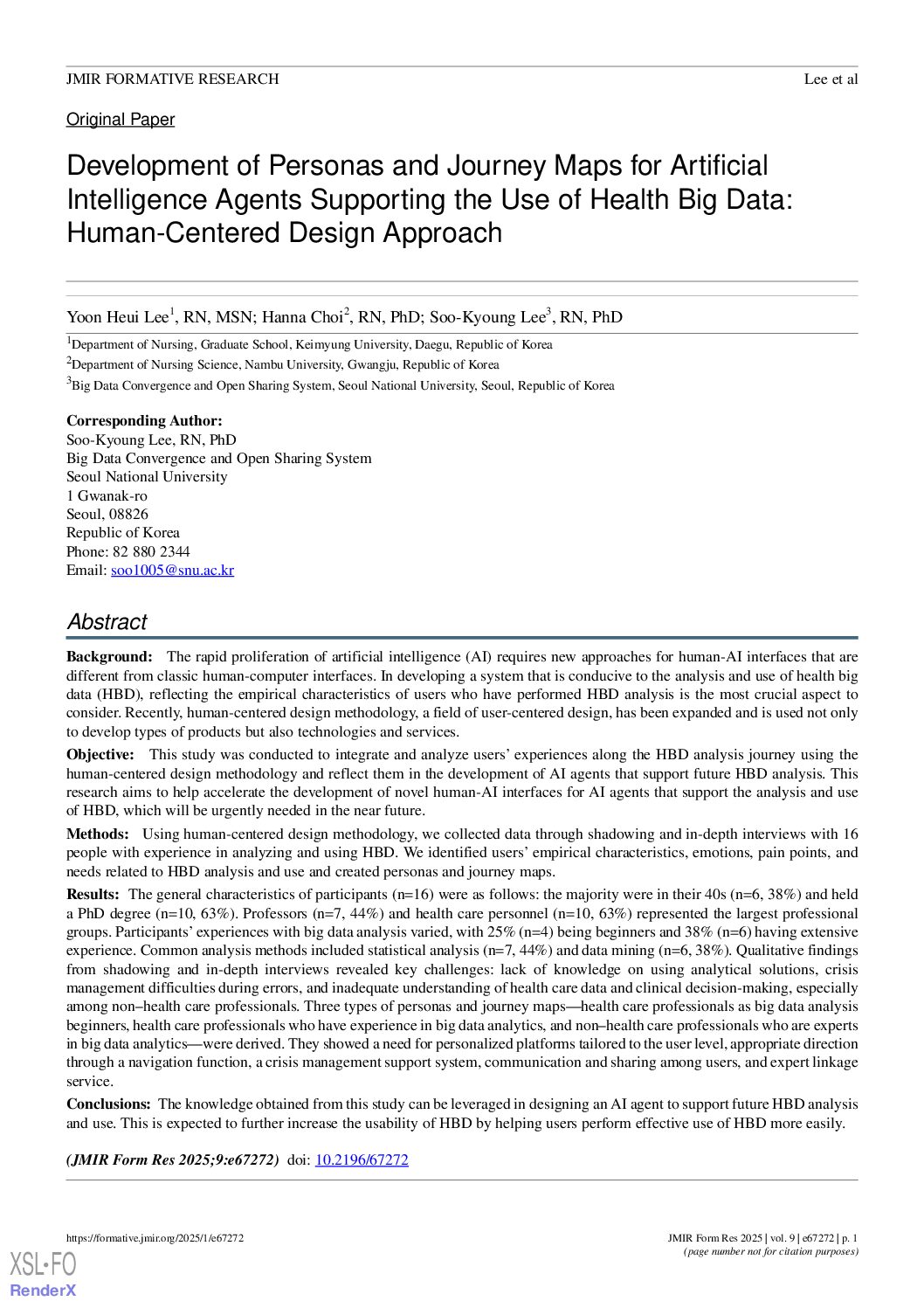 Development of Personas and Journey Maps for Artificial Intelligence Agents Supporting the Use of Health Big Data: Human- Centered Design Approach