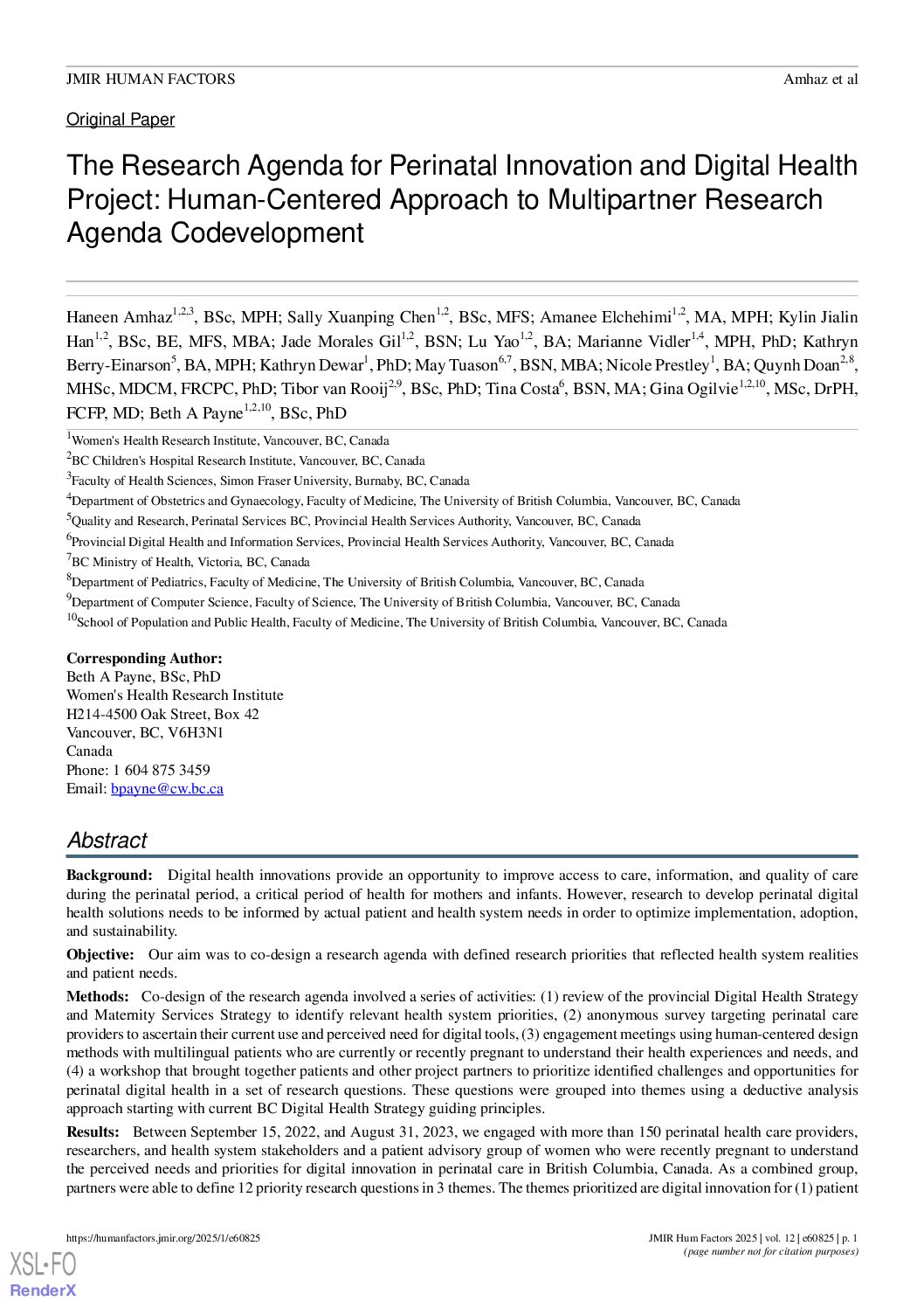 The Research Agenda for Perinatal Innovation and Digital Health Project: Human-Centered Approach to Multipartner Research Agenda Codevelopment